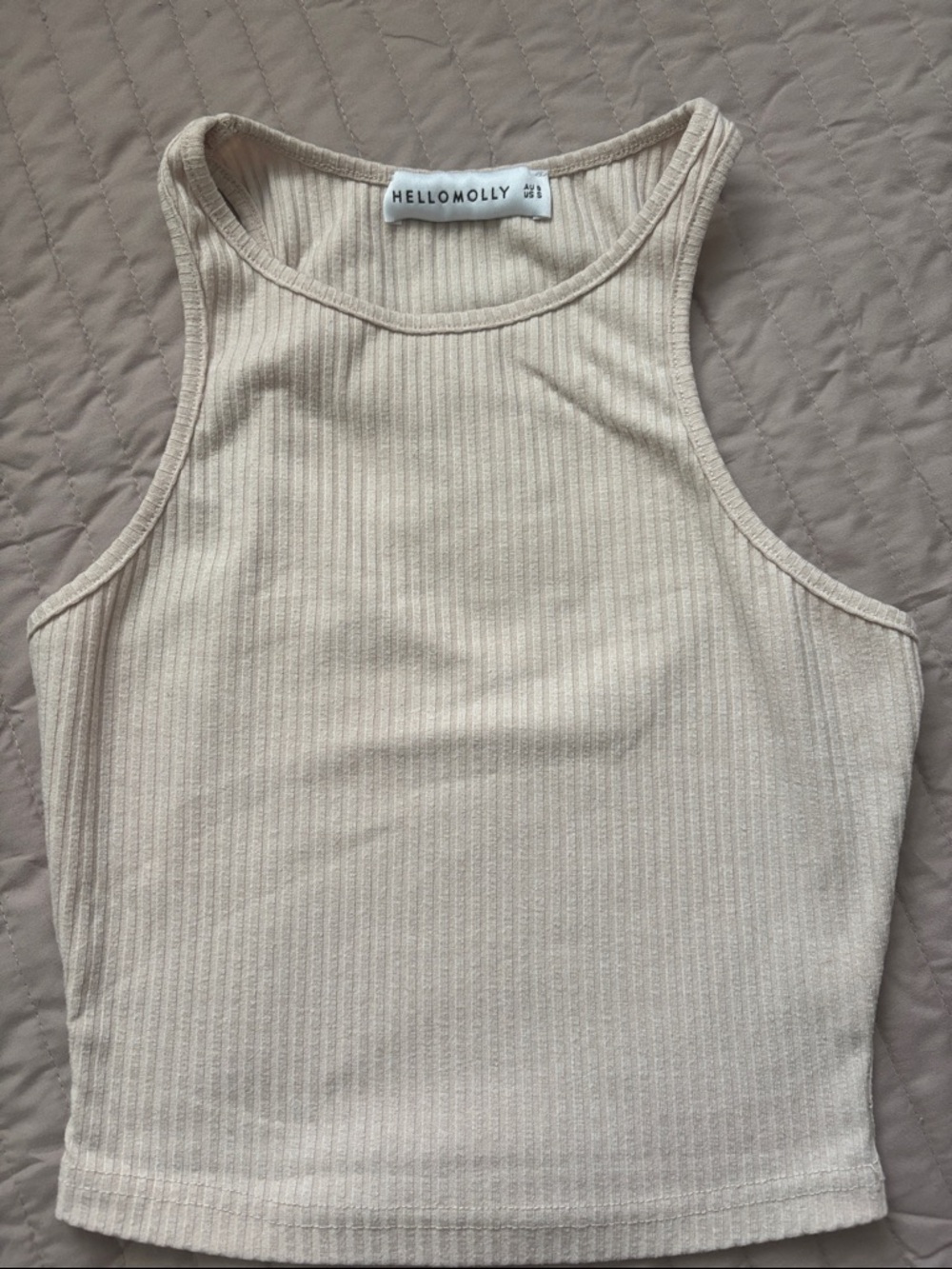 Hello Molly Beige Ribbed High Neck Crop Tank